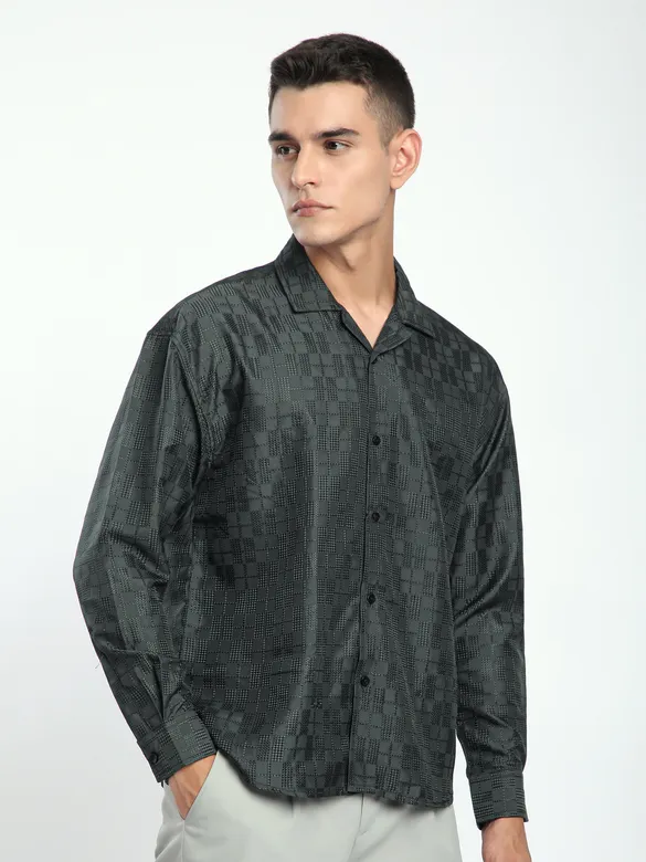 Dark Grey Jacquard Cuban Shirt