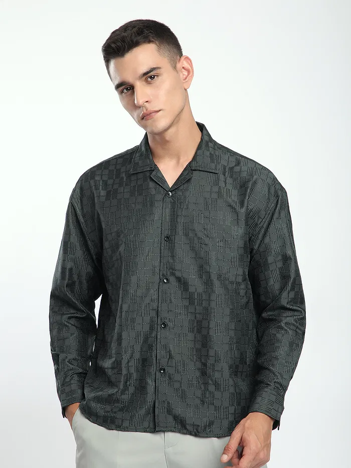Dark Grey Jacquard Cuban Shirt