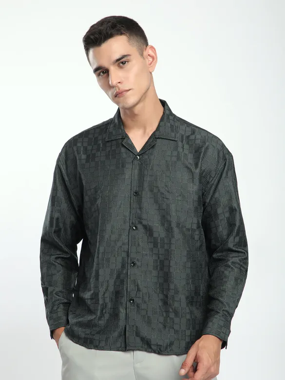 Dark Grey Jacquard Cuban Shirt