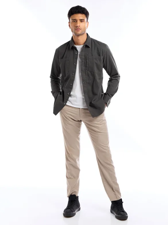 Dark Grey Solid Shirt For Men