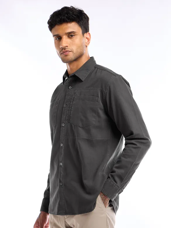 Dark Grey Solid Shirt For Men