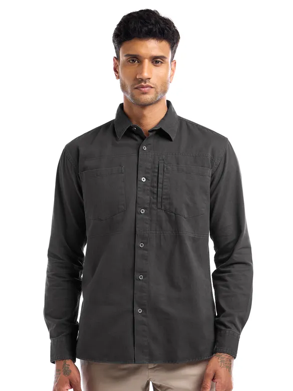 Dark Grey Solid Shirt For Men