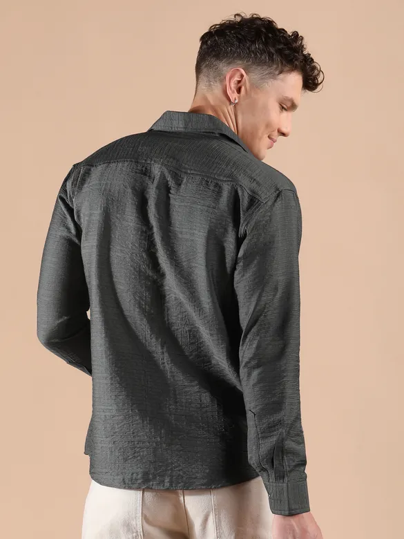 Dark Grey Textured Check Shirt