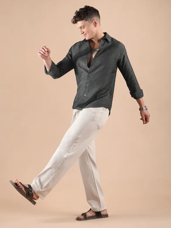 Dark Grey Textured Check Shirt