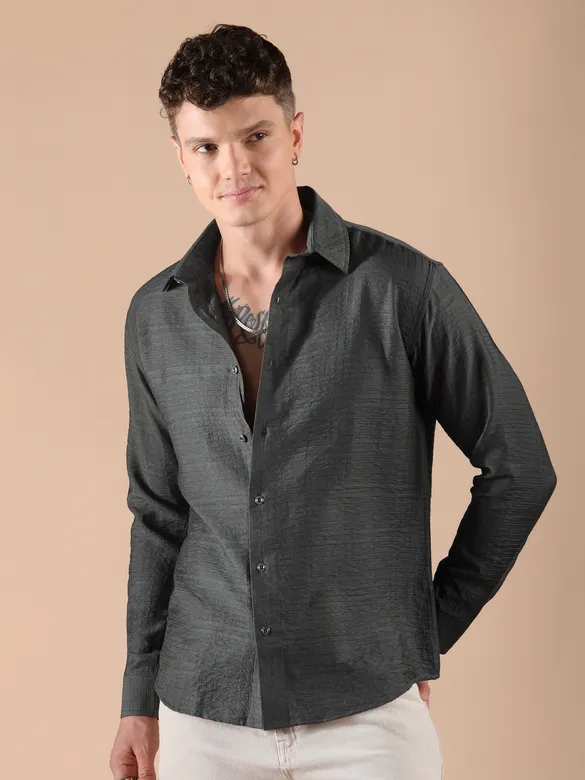 Dark Grey Textured Check Shirt
