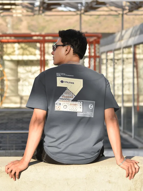 Dark Grey Z Embroidered Patch Oversized T-Shirt