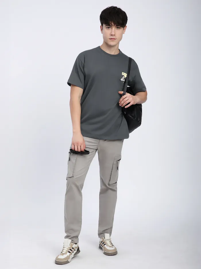 Dark Grey Z Embroidered Patch Oversized T-Shirt