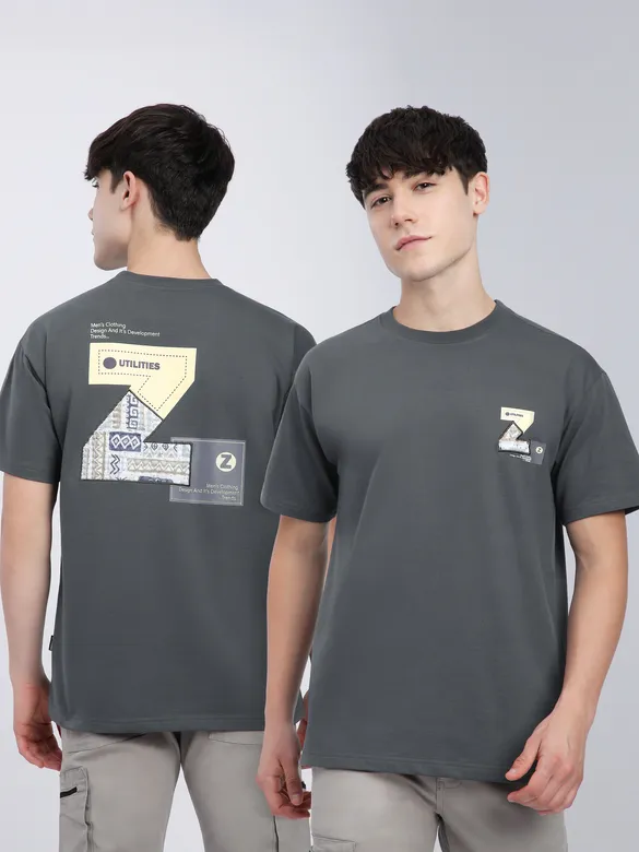Dark Grey Z Embroidered Patch Oversized T-Shirt
