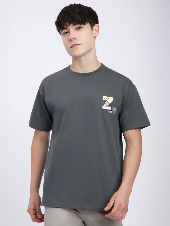 Dark Grey Z Embroidered Patch Oversized T-Shirt