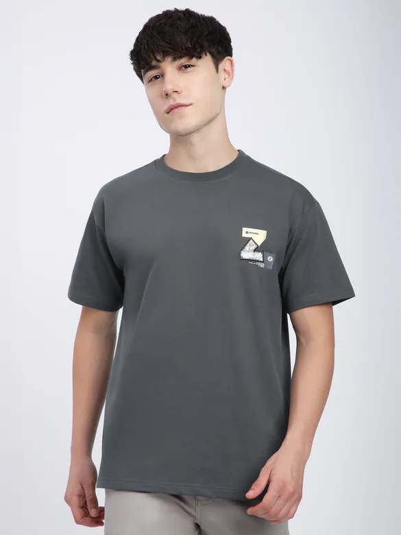 Dark Grey Z Embroidered Patch Oversized T-Shirt