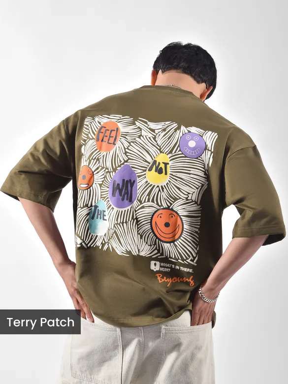Dark Tan Blooming Puff Printed Oversized T-Shirt