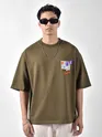 Dark Tan Blooming Puff Printed Oversized T-Shirt