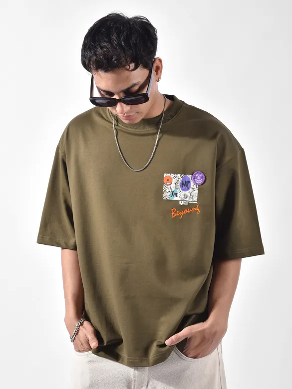 Dark Tan Blooming Puff Printed Oversized T-Shirt