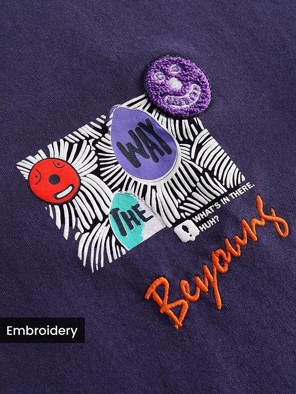 Dark Violet Blooming Puff Printed Oversized T-Shirt