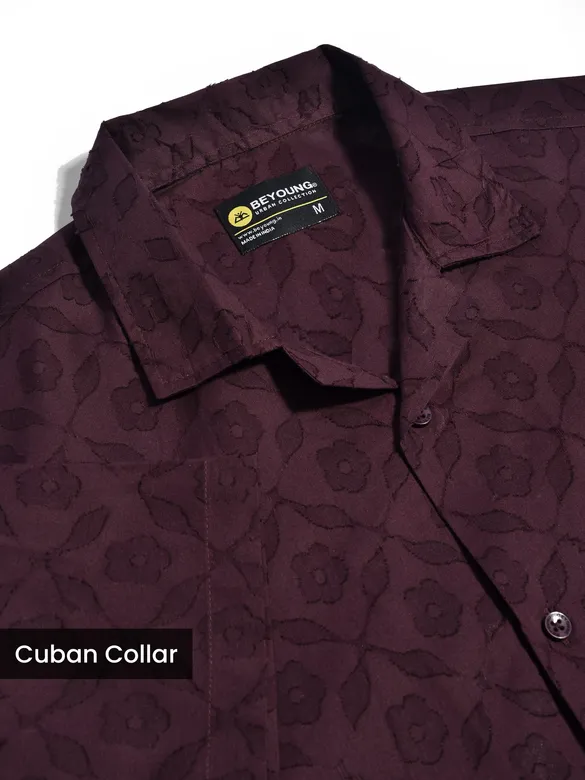 Dark Violet Cutwork Jacquard Cuban Shirt