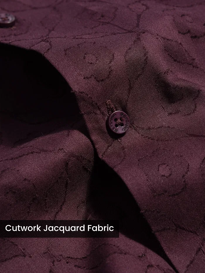 Dark Violet Cutwork Jacquard Cuban Shirt