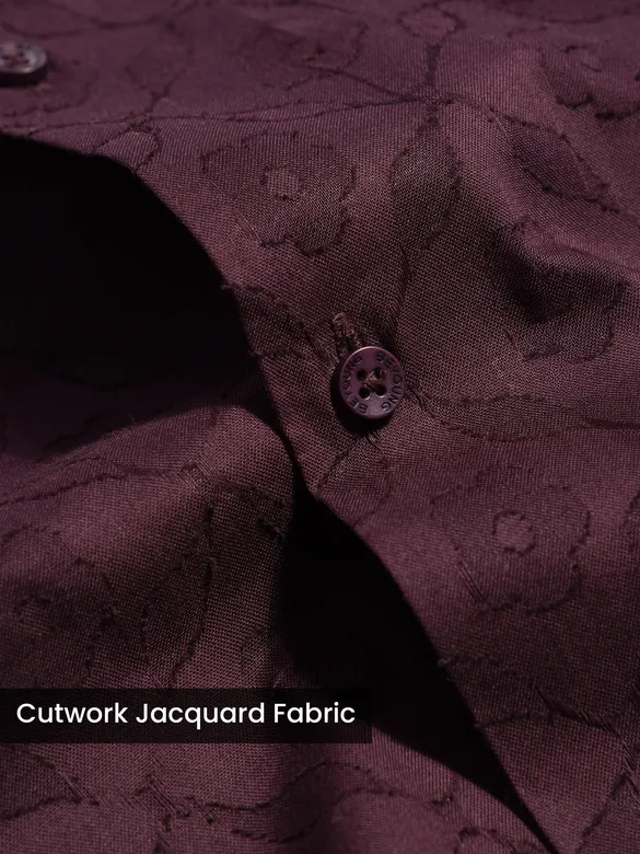Dark Violet Cutwork Jacquard Cuban Shirt