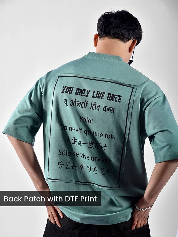 Dream Blue YOLO Back Patch Print Oversized T-Shirt