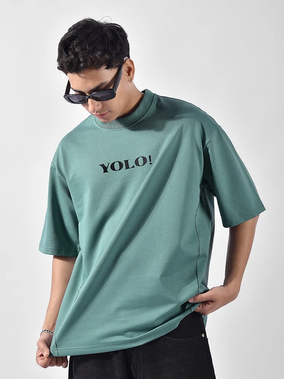 Dream Blue YOLO Back Patch Print Oversized T-Shirt
