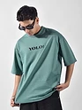 Dream Blue YOLO Back Patch Print Oversized T-Shirt