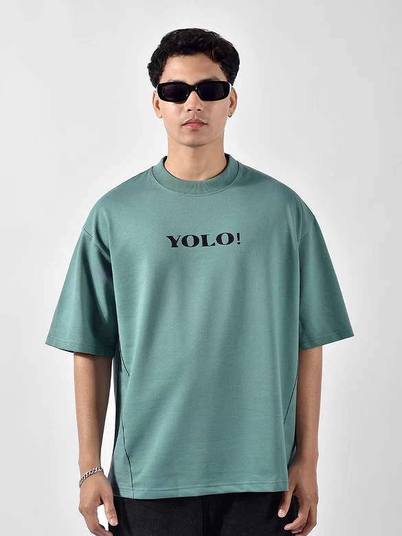 Dream Blue YOLO Back Patch Print Oversized T-Shirt