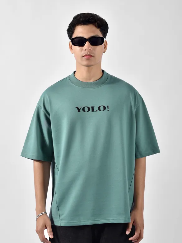 Dream Blue YOLO Back Patch Print Oversized T-Shirt
