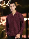 French Wine Jacquard Cuban Shirt