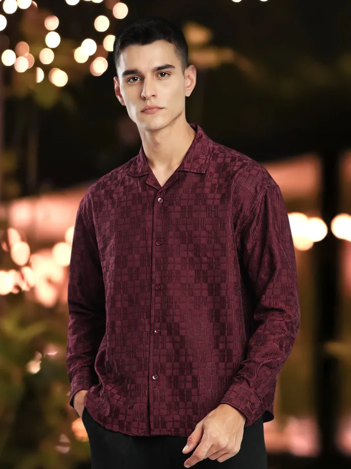 French Wine Jacquard Cuban Shirt
