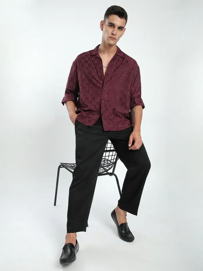 French Wine Jacquard Cuban Shirt