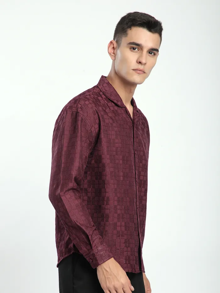 French Wine Jacquard Cuban Shirt