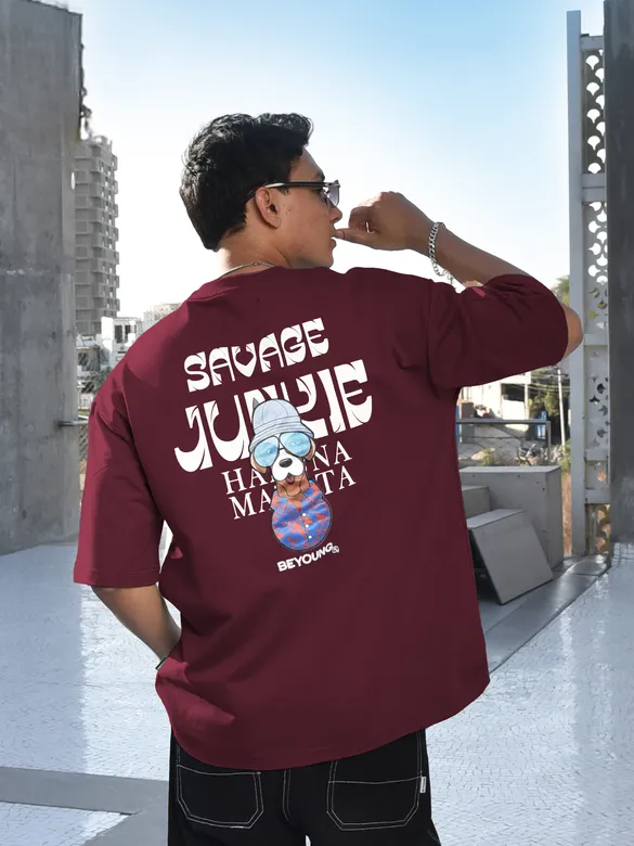 French Wine Savage Junkie Embroidered Patch Oversized T-Shirt