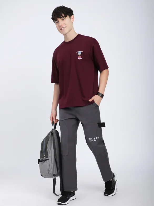 French Wine Savage Junkie Embroidered Patch Oversized T-Shirt
