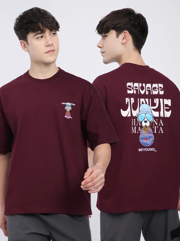 French Wine Savage Junkie Embroidered Patch Oversized T-Shirt