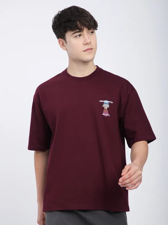 French Wine Savage Junkie Embroidered Patch Oversized T-Shirt