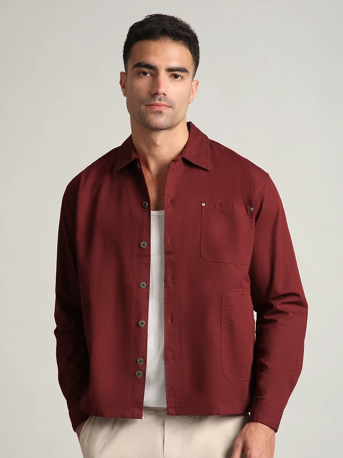 French Wine Solid Multipocket Shacket