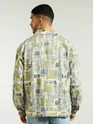 Green and Beige Cotton Abstract Shacket