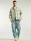 Green and Beige Cotton Abstract Shacket