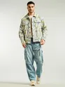 Green and Beige Cotton Abstract Shacket
