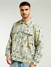 Green and Beige Cotton Abstract Shacket