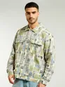 Green and Beige Cotton Abstract Shacket