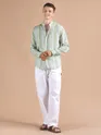 Green And Blue Stripe Mandarin Collar Shirt