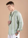 Green And Blue Stripe Mandarin Collar Shirt