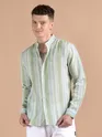 Green And Blue Stripe Mandarin Collar Shirt