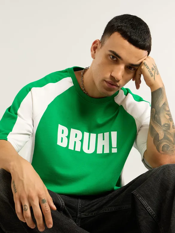 Green Raglan Sleeves Oversized T-Shirt
