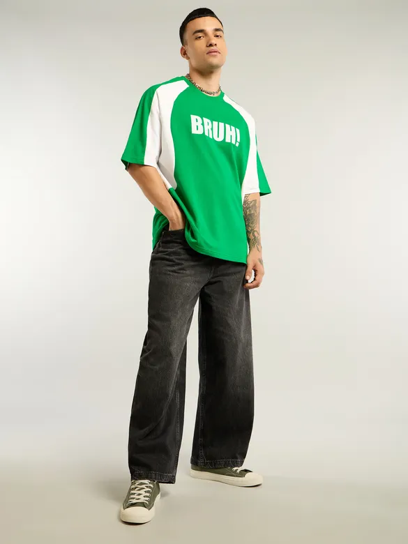 Green Raglan Sleeves Oversized T-Shirt