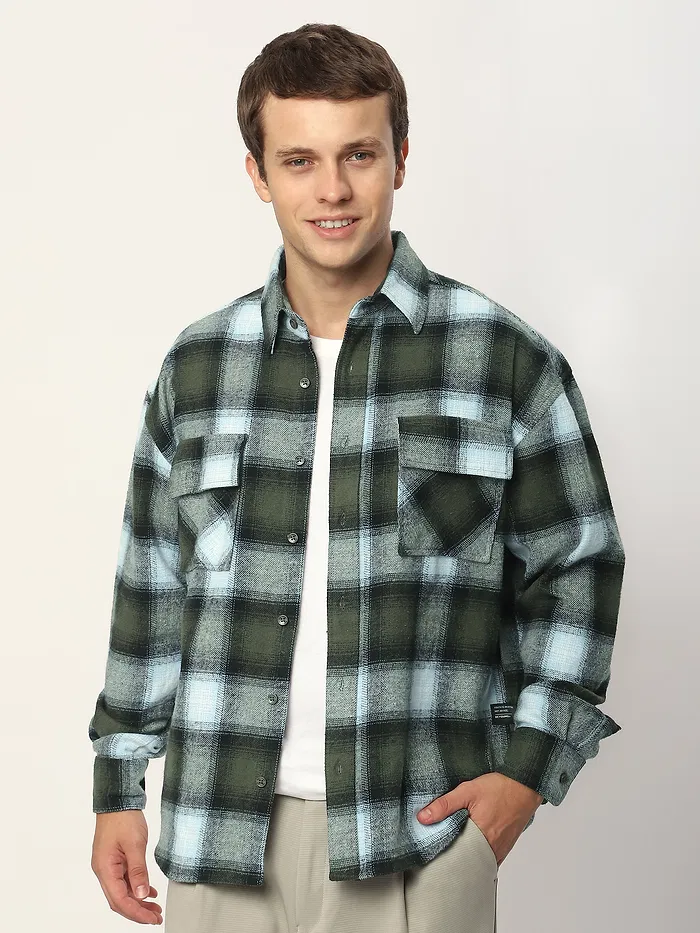 Green Recycled Plaid Flannel Shirt