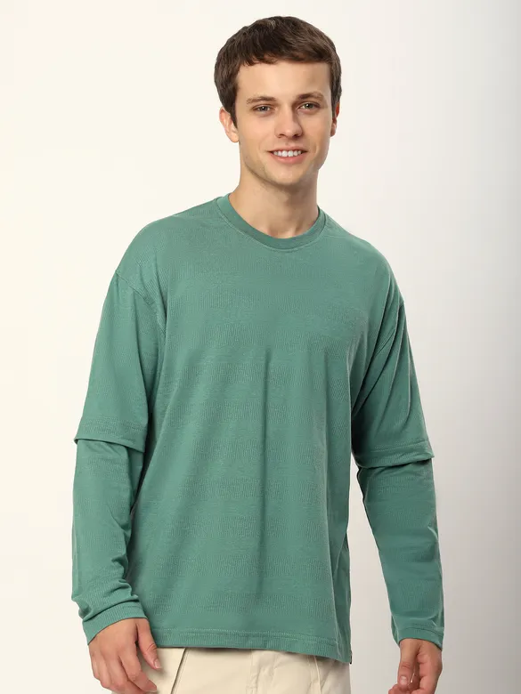 Green Sheen Dual Sleeve Oversized T-Shirt