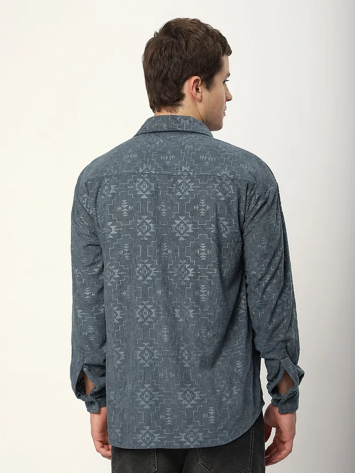 Grey Abstract Structured Corduroy Shirt