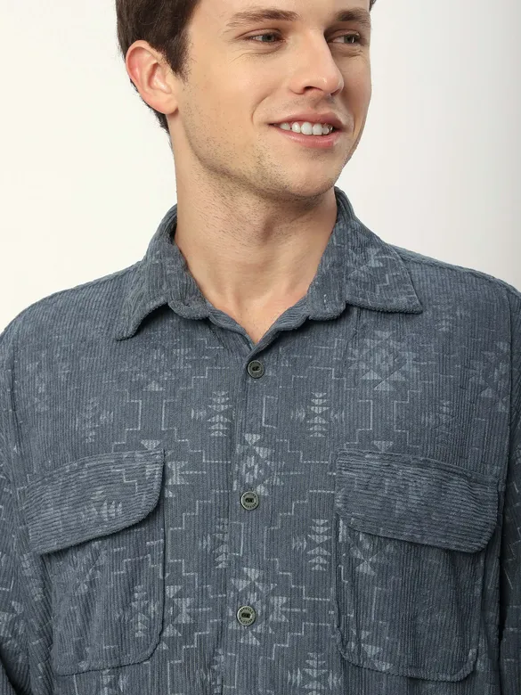 Grey Abstract Structured Corduroy Shirt