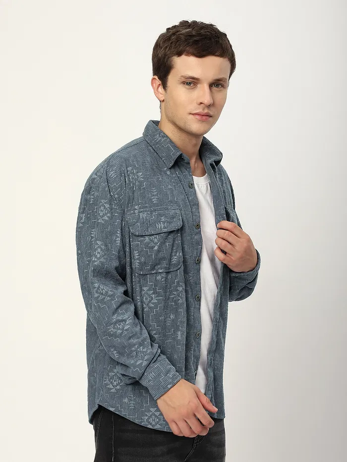 Grey Abstract Structured Corduroy Shirt